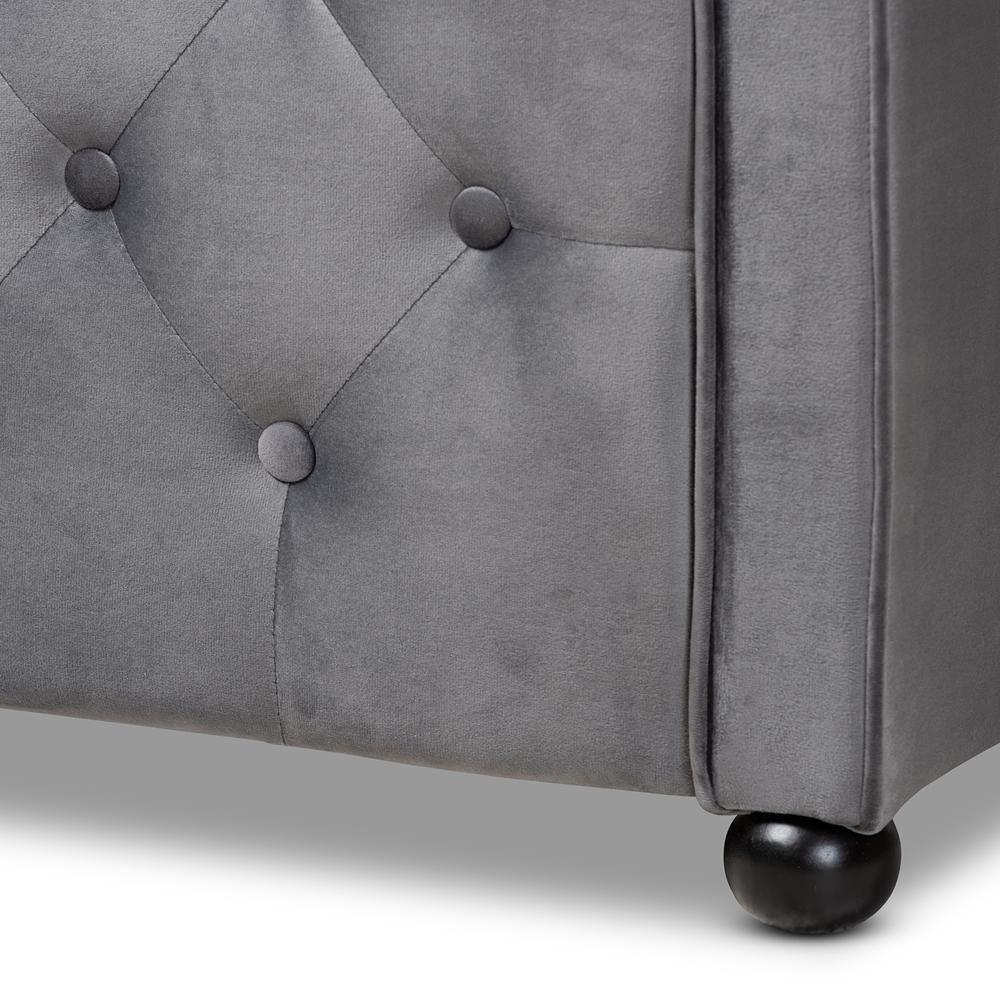 Freda Transitional and Contemporary Grey Velvet Fabric Upholstered and Button Tufted Full Size Daybed FredCo