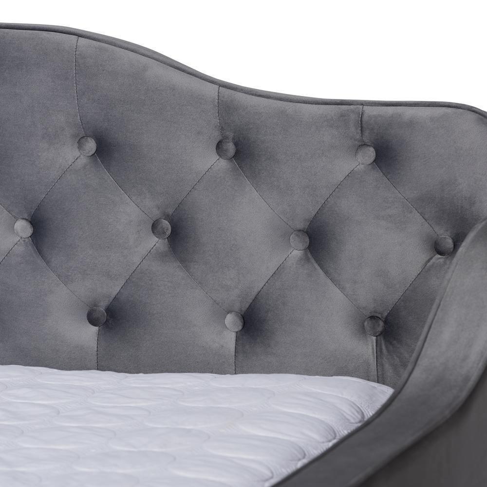 Freda Transitional and Contemporary Grey Velvet Fabric Upholstered and Button Tufted Full Size Daybed FredCo