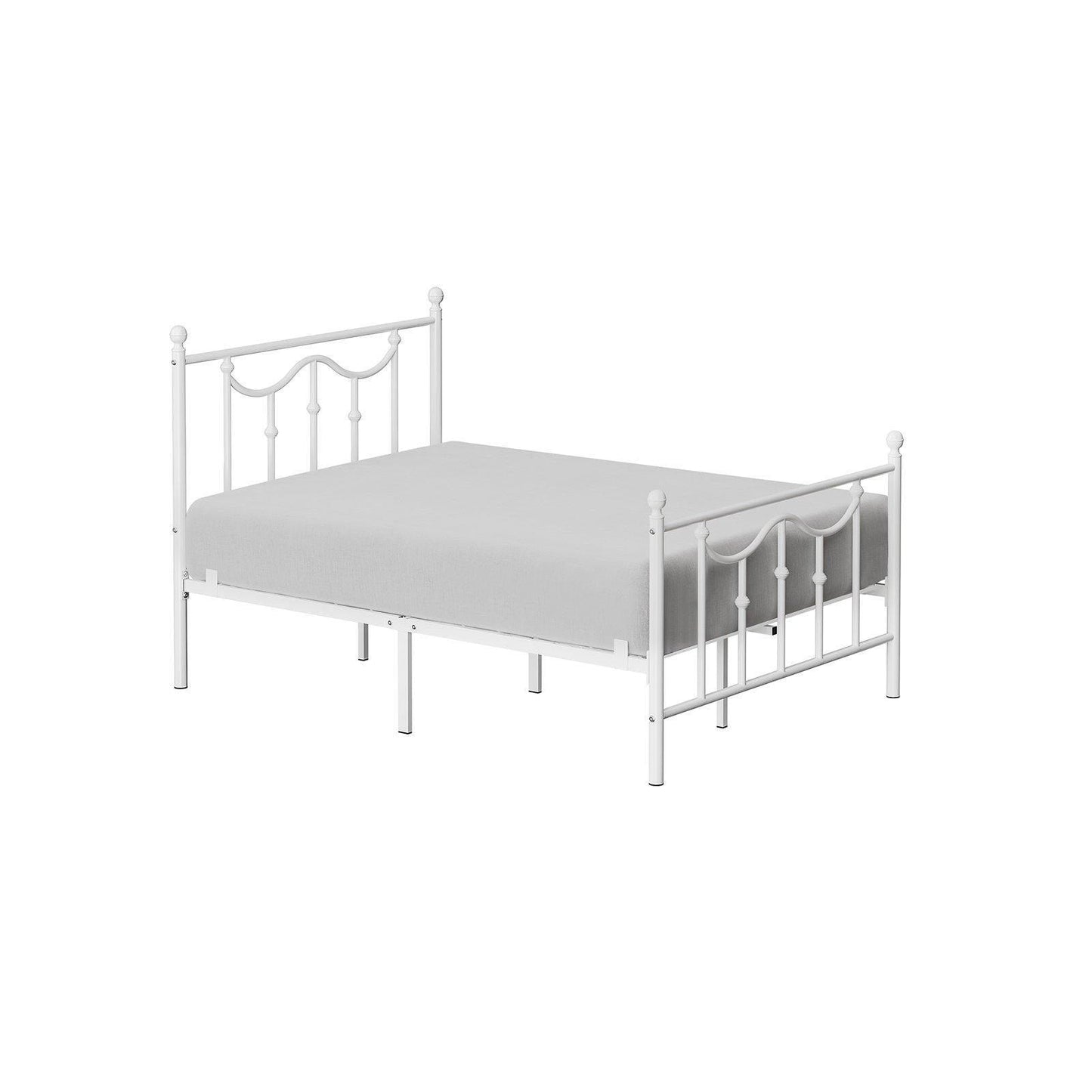 Full Size Metal Bed Frame with Headboard White FredCo