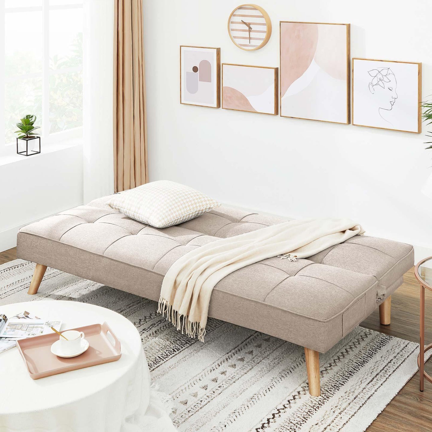 Futon Sofa Bed Beige FredCo