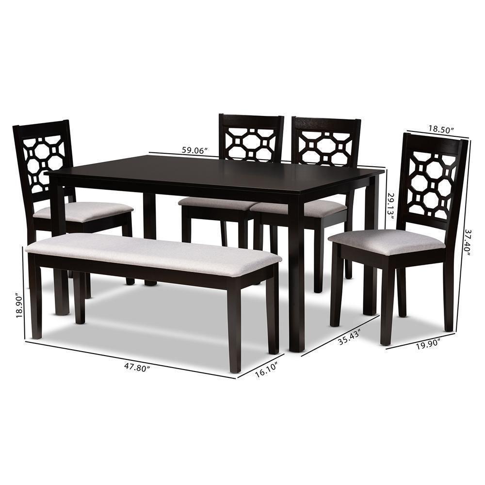 Gabriel Modern and Contemporary Grey Fabric Upholstered and Dark Brown Finished Wood 6-Piece Dining Set FredCo