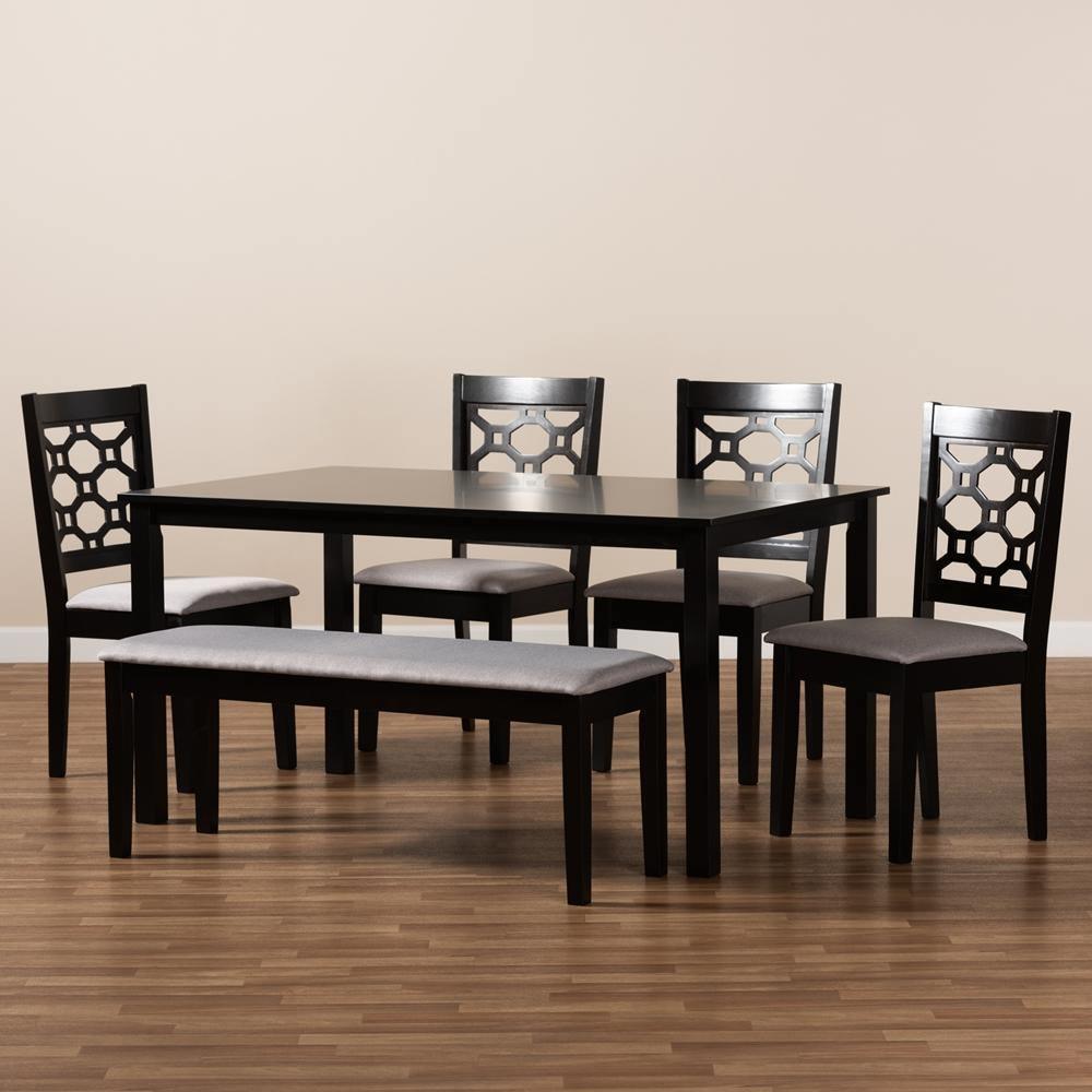 Gabriel Modern and Contemporary Grey Fabric Upholstered and Dark Brown Finished Wood 6-Piece Dining Set FredCo