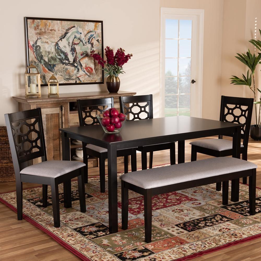 Gabriel Modern and Contemporary Grey Fabric Upholstered and Dark Brown Finished Wood 6-Piece Dining Set FredCo