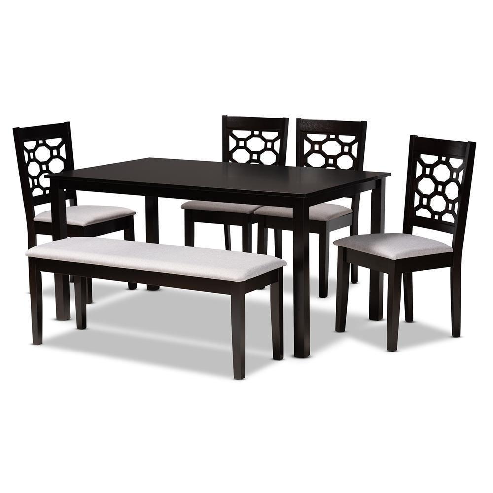 Gabriel Modern and Contemporary Grey Fabric Upholstered and Dark Brown Finished Wood 6-Piece Dining Set FredCo