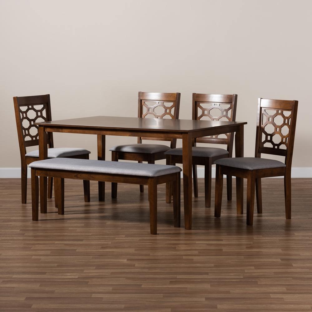 Gabriel Modern and Contemporary Grey Fabric Upholstered and Walnut Brown Finished Wood 6-Piece Dining Set FredCo