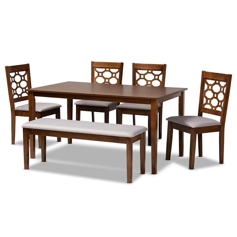 Gabriel Modern and Contemporary Grey Fabric Upholstered and Walnut Brown Finished Wood 6-Piece Dining Set FredCo