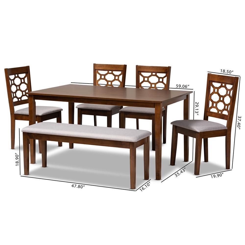Gabriel Modern and Contemporary Grey Fabric Upholstered and Walnut Brown Finished Wood 6-Piece Dining Set FredCo