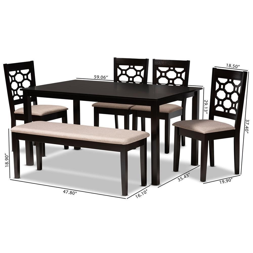 Gabriel Modern and Contemporary Sand Fabric Upholstered and Dark Brown Finished Wood 6-Piece Dining Set FredCo