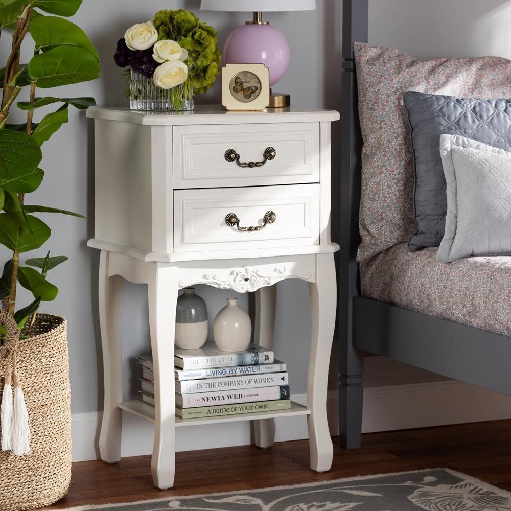 Gabrielle Traditional French Country Provincial White-Finished 2-Drawer Wood Nightstand FredCo