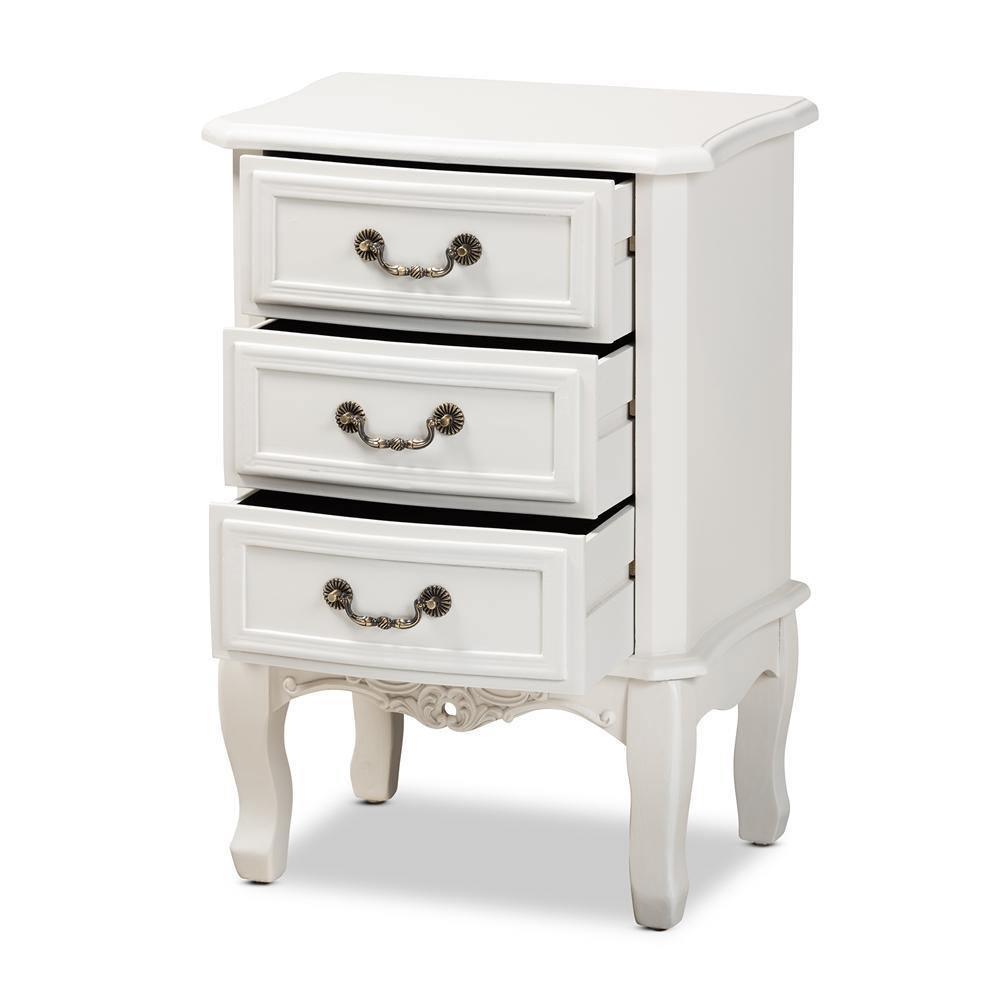 Gabrielle Traditional French Country Provincial White-Finished 3-Drawer Wood Nightstand FredCo