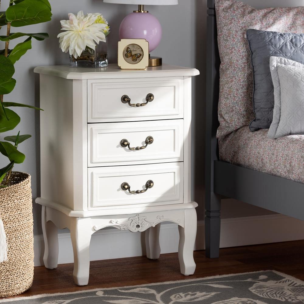 Gabrielle Traditional French Country Provincial White-Finished 3-Drawer Wood Nightstand FredCo