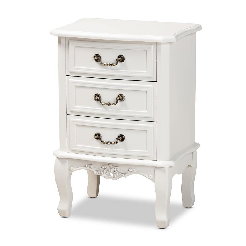 Gabrielle Traditional French Country Provincial White-Finished 3-Drawer Wood Nightstand FredCo