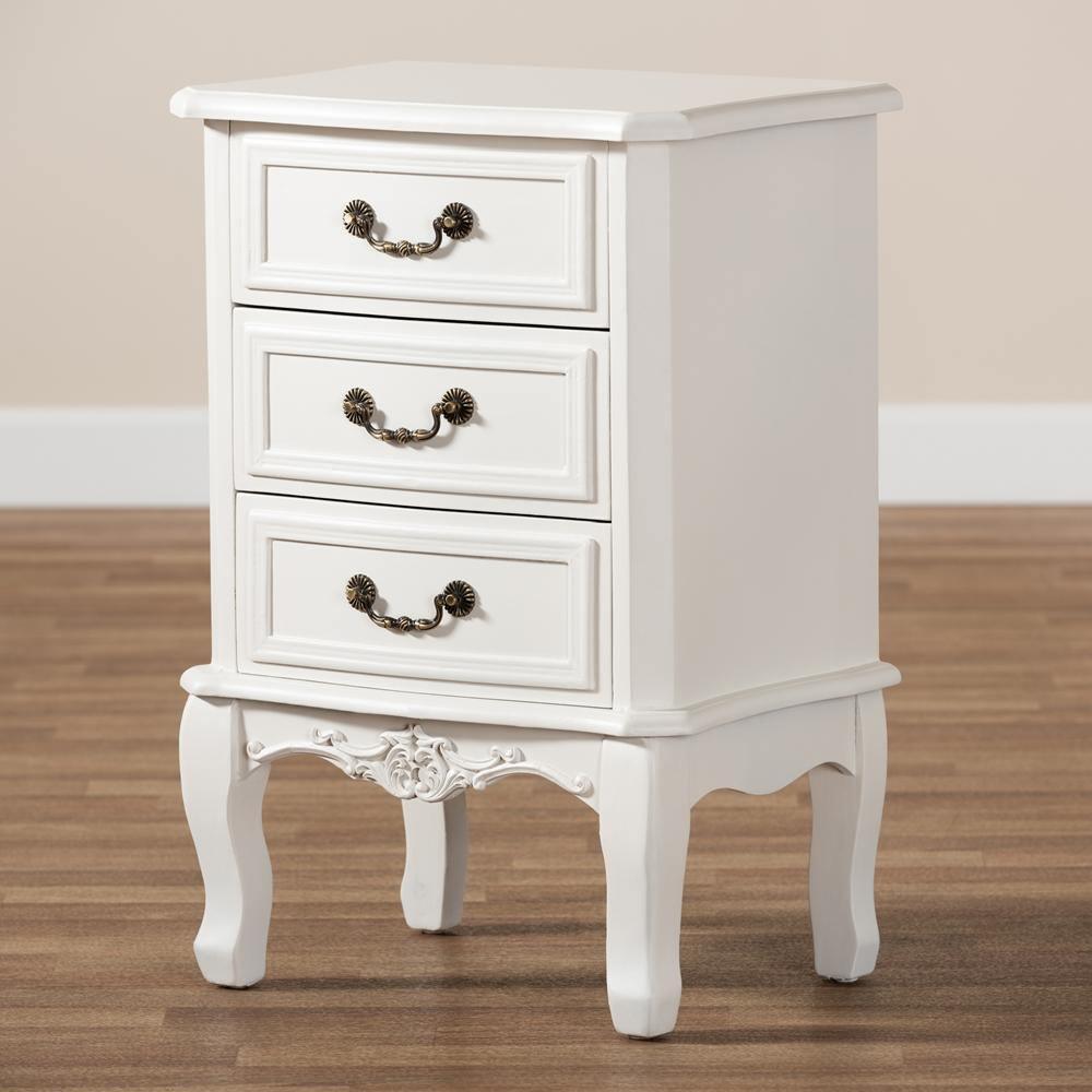 Gabrielle Traditional French Country Provincial White-Finished 3-Drawer Wood Nightstand FredCo