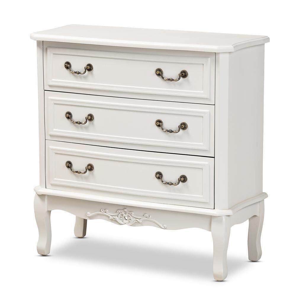 Gabrielle Traditional French Country Provincial White-Finished 3-Drawer Wood Storage Cabinet FredCo