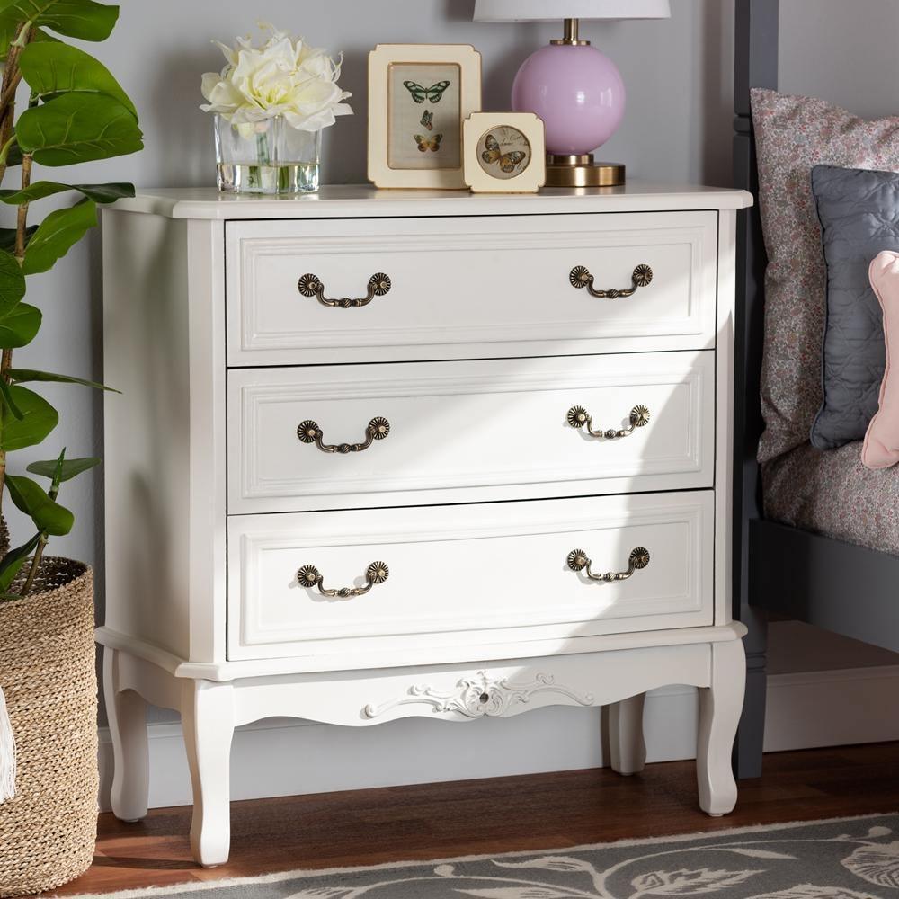 Gabrielle Traditional French Country Provincial White-Finished 3-Drawer Wood Storage Cabinet FredCo