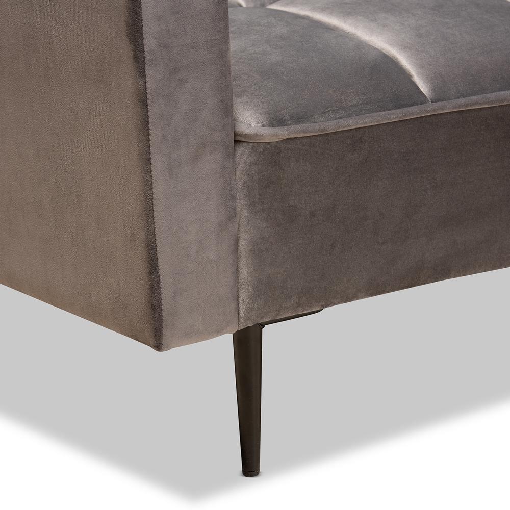Galena Contemporary Glam and Grey Velvet Fabric and Black Finished Metal Sleeper Sectional Sofa with Right Facing Chaise FredCo