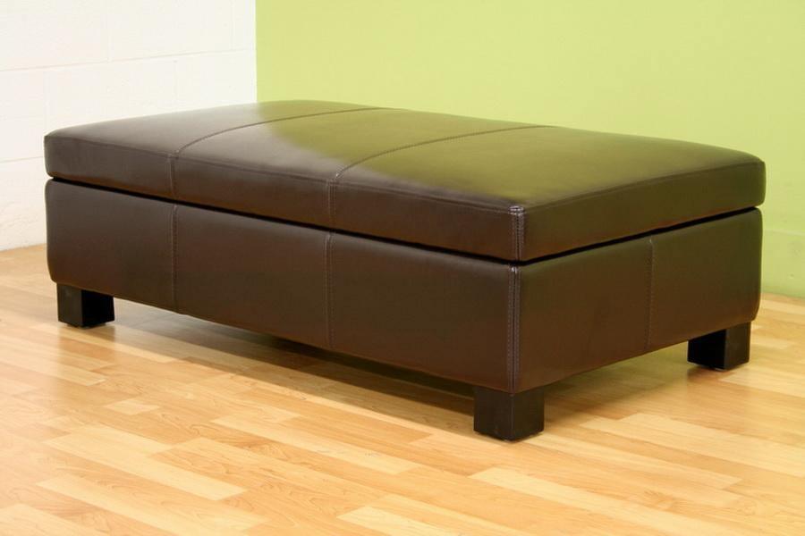 Gallo Dark Brown Leather Storage Ottoman FredCo