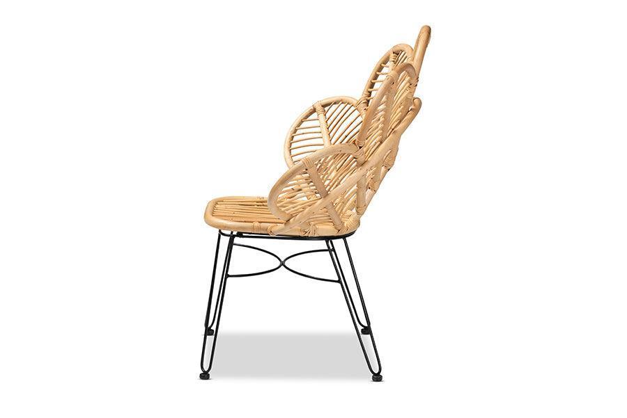 Garan Modern Bohemian Natural Brown Rattan and Black Metal Accent Chair FredCo