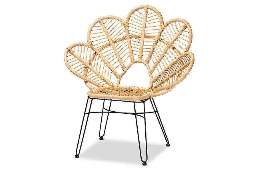 Garan Modern Bohemian Natural Brown Rattan and Black Metal Accent Chair FredCo