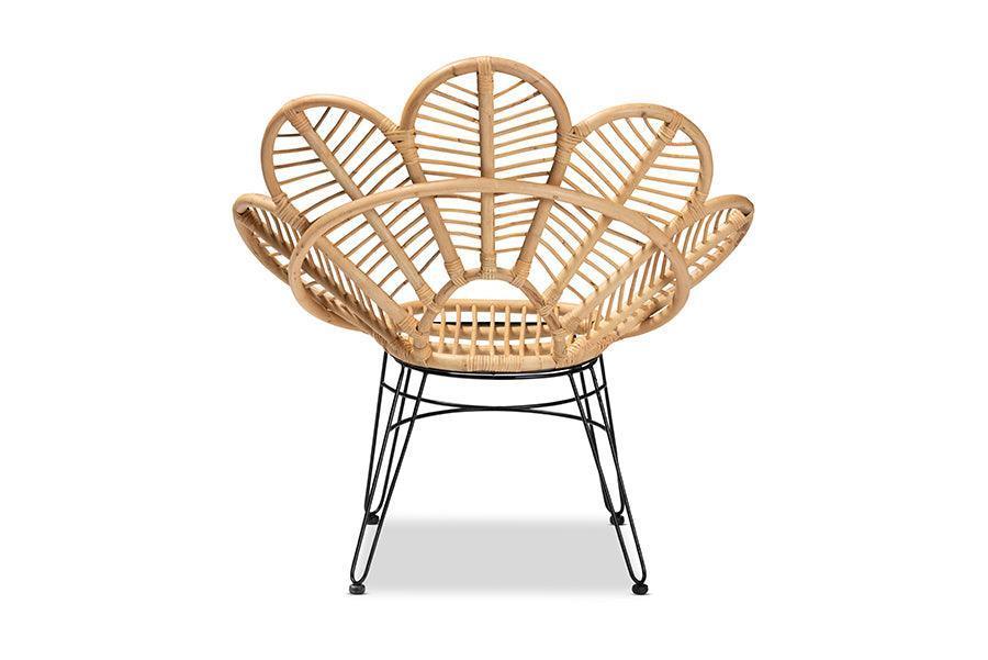 Garan Modern Bohemian Natural Brown Rattan and Black Metal Accent Chair FredCo