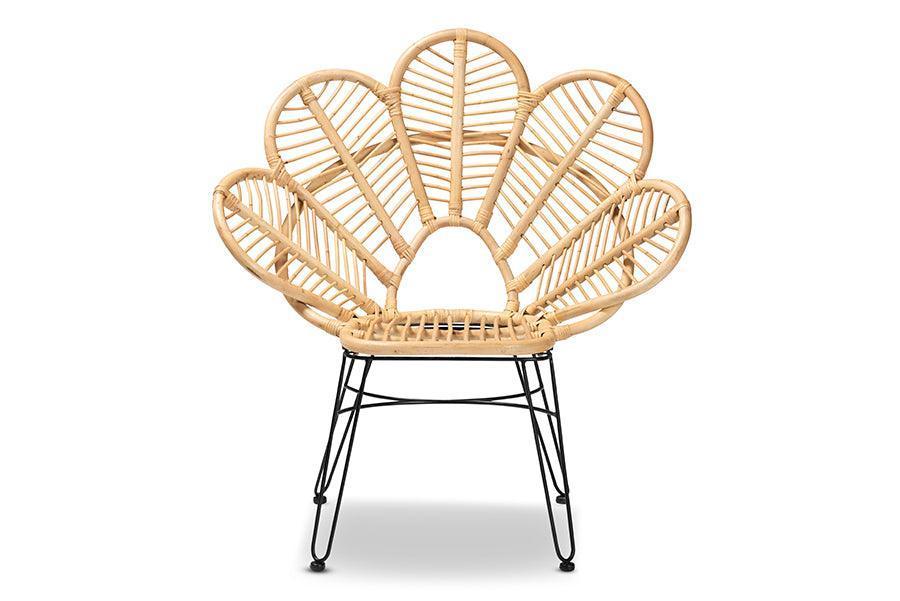 Garan Modern Bohemian Natural Brown Rattan and Black Metal Accent Chair FredCo
