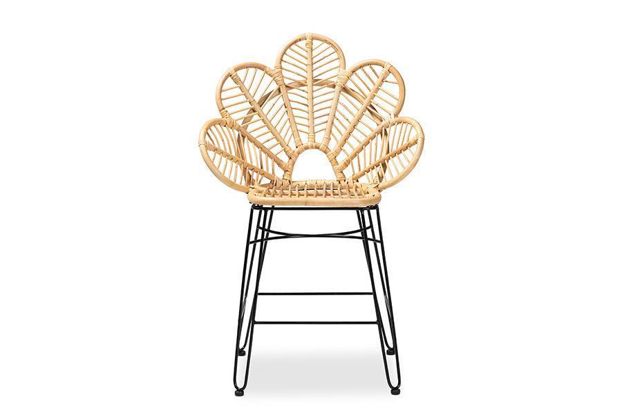 Garan Modern Bohemian Natural Brown Rattan and Black Metal Counter Stool FredCo