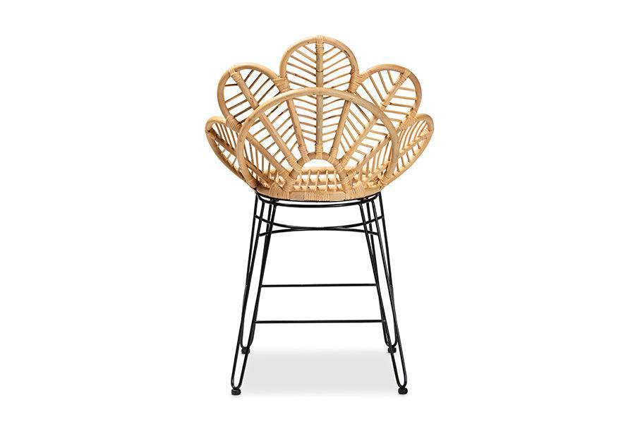 Garan Modern Bohemian Natural Brown Rattan and Black Metal Counter Stool FredCo