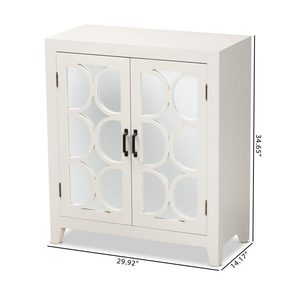 Garcelle Modern and Contemporary White Finished Wood and Mirrored Glass 2-Door Sideboard FredCo