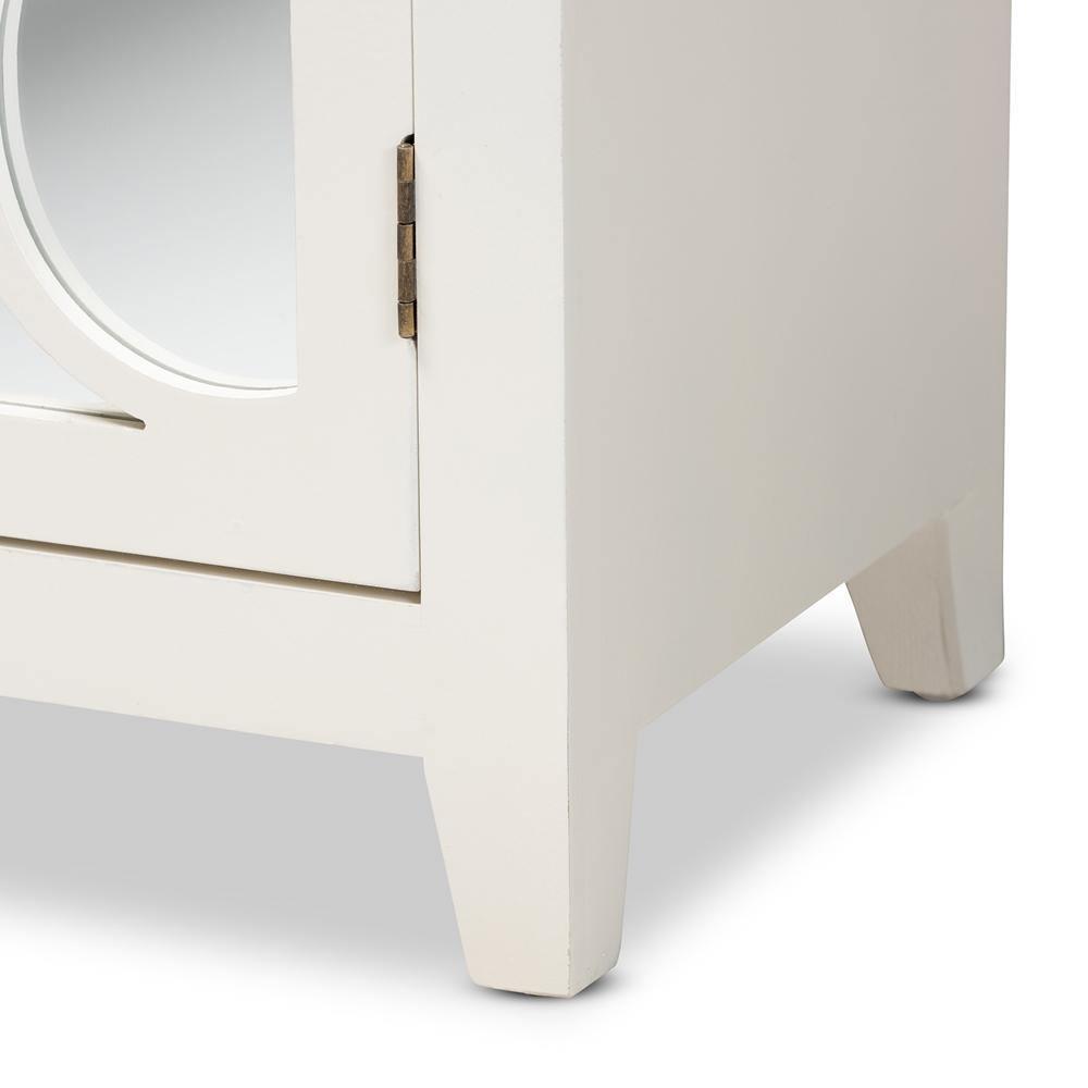 Garcelle Modern and Contemporary White Finished Wood and Mirrored Glass 2-Door Sideboard FredCo