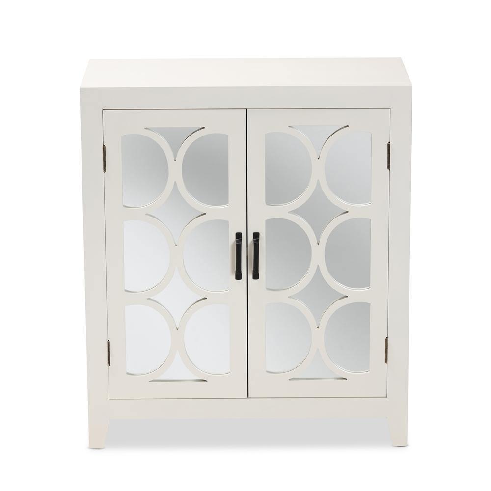 Garcelle Modern and Contemporary White Finished Wood and Mirrored Glass 2-Door Sideboard FredCo