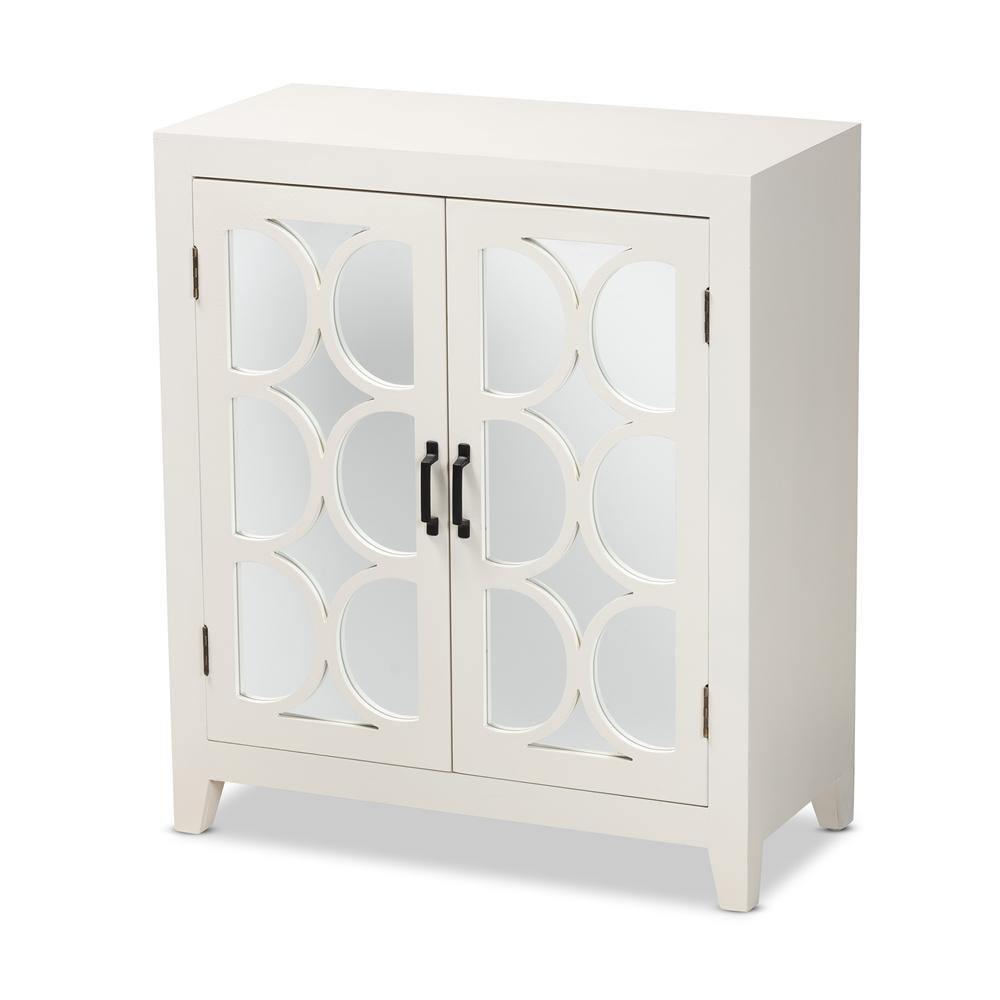 Garcelle Modern and Contemporary White Finished Wood and Mirrored Glass 2-Door Sideboard FredCo