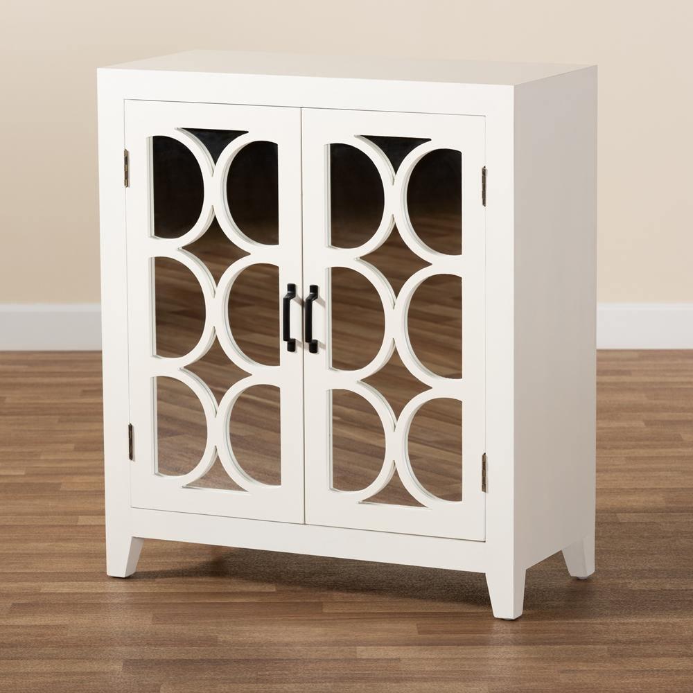 Garcelle Modern and Contemporary White Finished Wood and Mirrored Glass 2-Door Sideboard FredCo