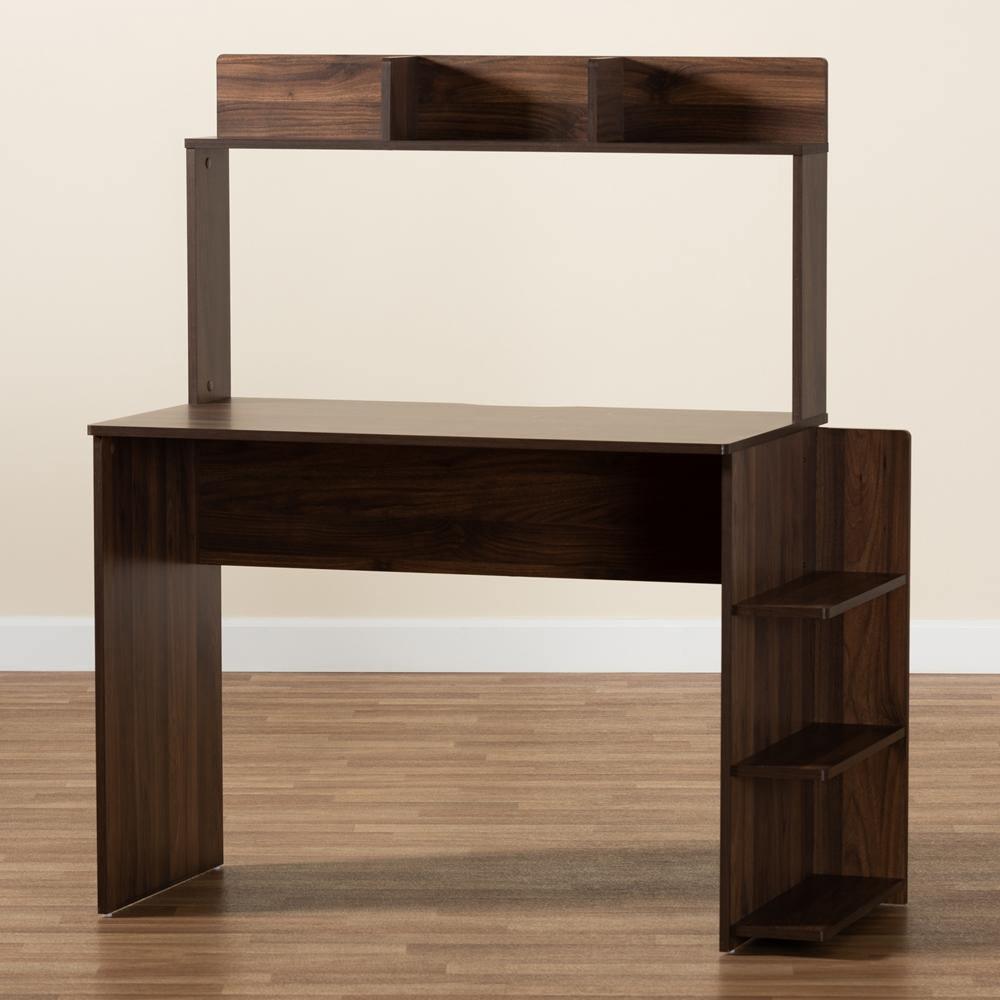 Garnet Modern and Contemporary Walnut Brown Finished Wood Desk with Shelves FredCo