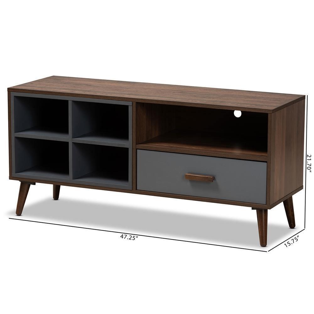 Garrick Modern and Contemporary Two-Tone Grey and Walnut Brown Finished Wood 1-Drawer TV Stand FredCo
