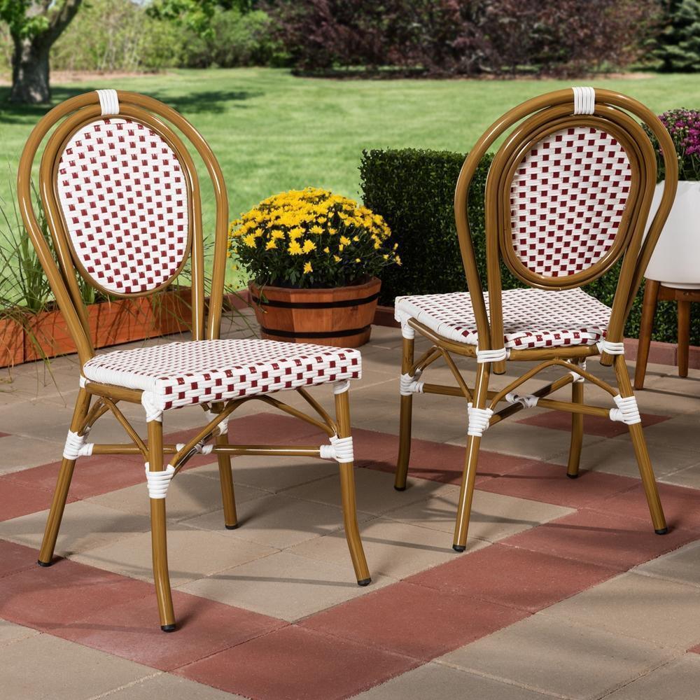 Gauthier Classic French Indoor and Outdoor Red and White Bamboo Style Stackable Bistro Dining Chair Set of 2 FredCo