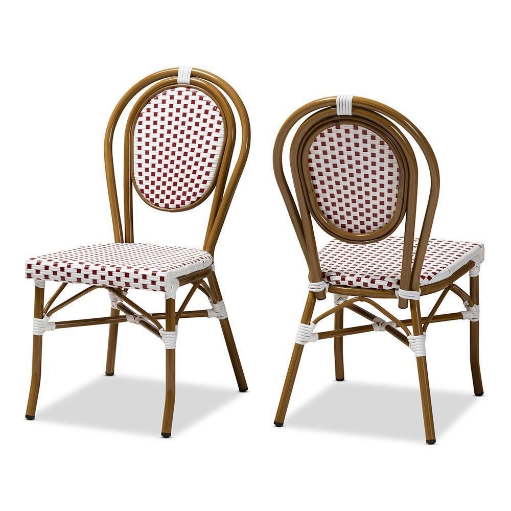 Gauthier Classic French Indoor and Outdoor Red and White Bamboo Style Stackable Bistro Dining Chair Set of 2 FredCo