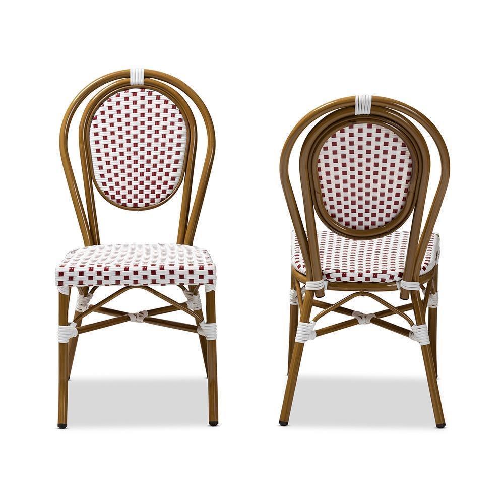 Gauthier Classic French Indoor and Outdoor Red and White Bamboo Style Stackable Bistro Dining Chair Set of 2 FredCo