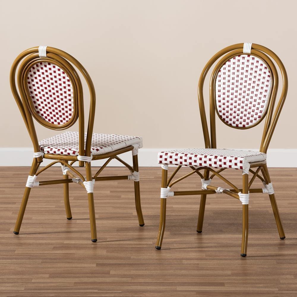 Gauthier Classic French Indoor and Outdoor Red and White Bamboo Style Stackable Bistro Dining Chair Set of 2 FredCo