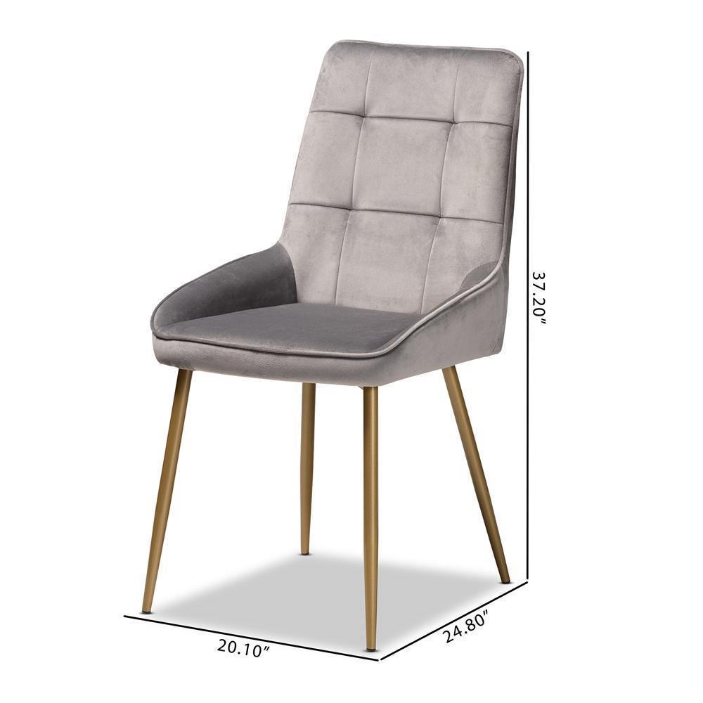 Gavino Modern Luxe and Glam Grey Velvet Fabric Upholstered and Gold Finished Metal 2-Piece Dining Chair Set FredCo