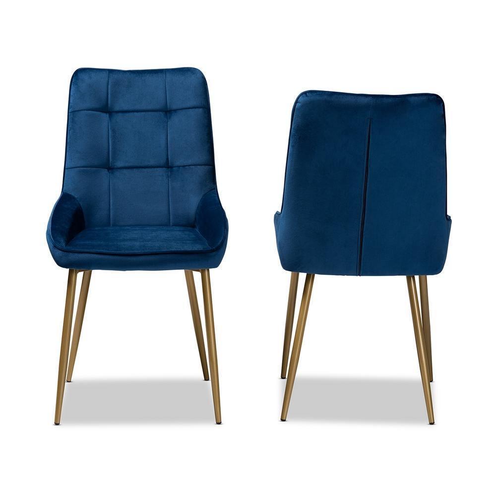 Gavino Modern Luxe and Glam Navy Blue Velvet Fabric Upholstered and Gold Finished Metal 2-Piece Dining Chair Set FredCo