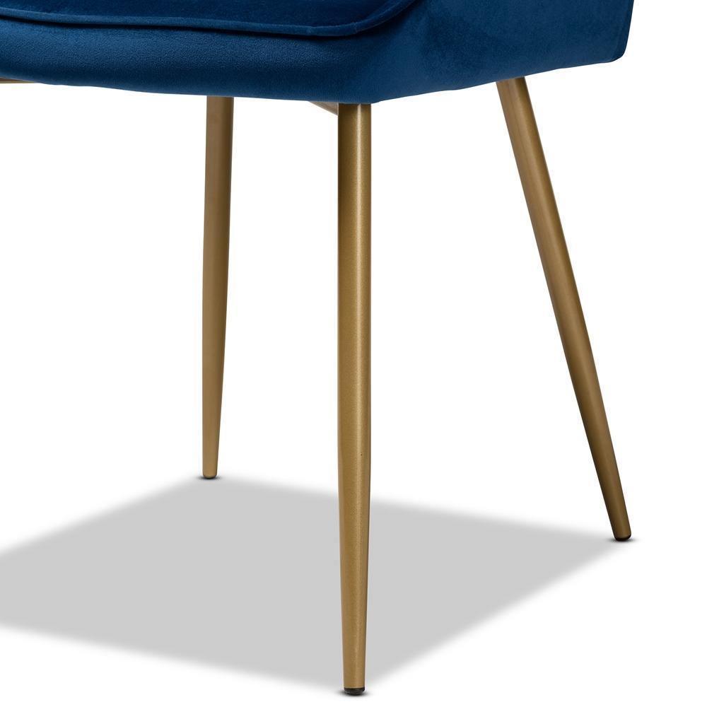 Gavino Modern Luxe and Glam Navy Blue Velvet Fabric Upholstered and Gold Finished Metal 2-Piece Dining Chair Set FredCo