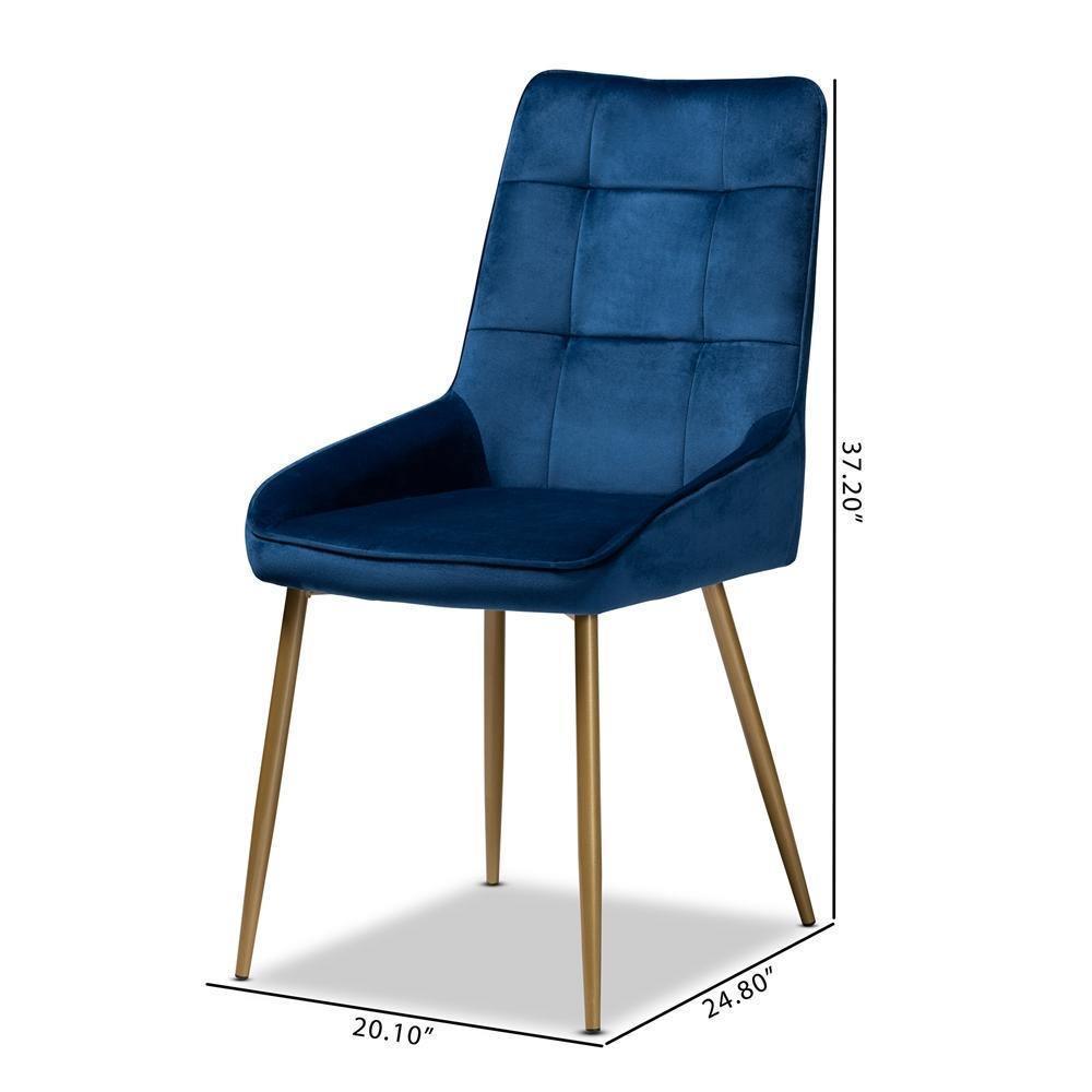 Gavino Modern Luxe and Glam Navy Blue Velvet Fabric Upholstered and Gold Finished Metal 2-Piece Dining Chair Set FredCo