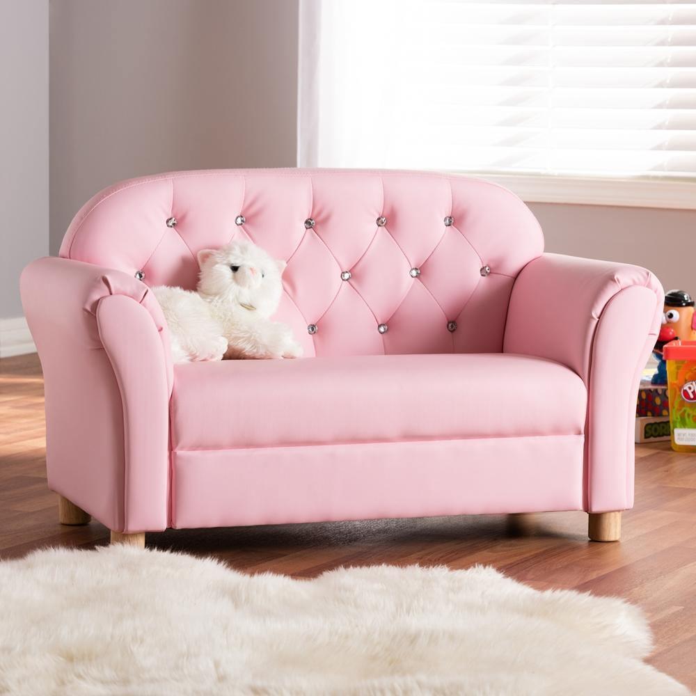 Gemma Modern and Contemporary Pink Faux Leather 2-Seater Kids Loveseat FredCo