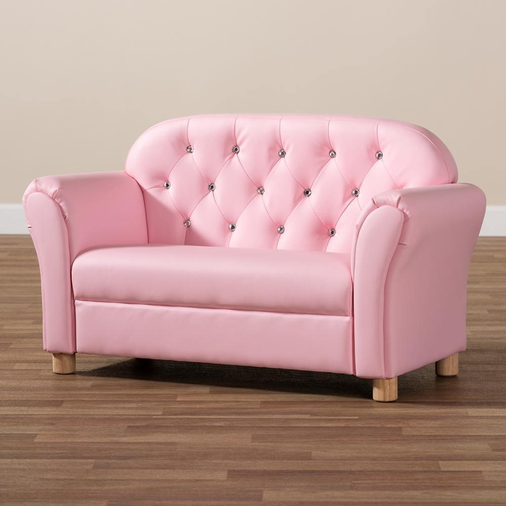 Gemma Modern and Contemporary Pink Faux Leather 2-Seater Kids Loveseat FredCo