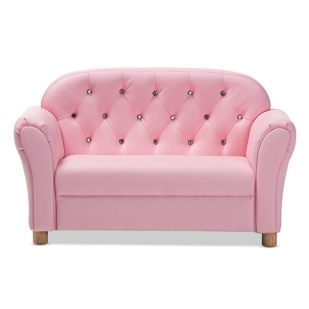 Gemma Modern and Contemporary Pink Faux Leather 2-Seater Kids Loveseat FredCo