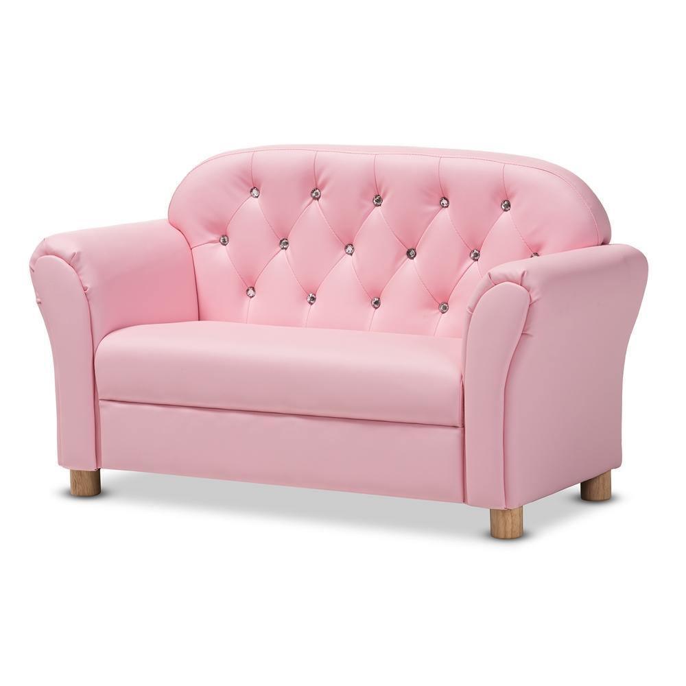 Gemma Modern and Contemporary Pink Faux Leather 2-Seater Kids Loveseat FredCo
