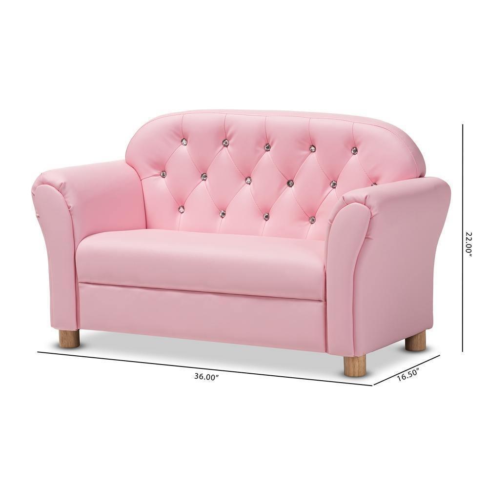 Gemma Modern and Contemporary Pink Faux Leather 2-Seater Kids Loveseat FredCo