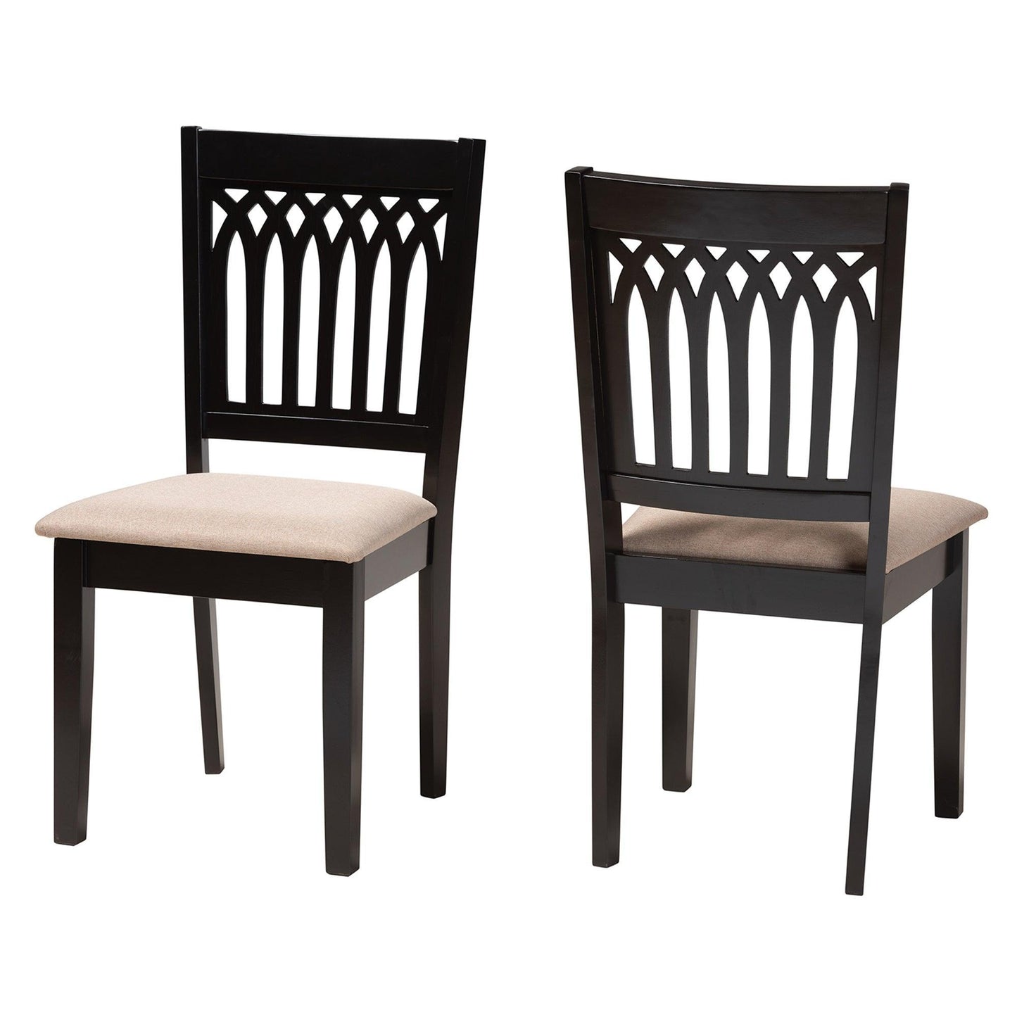 Genesis Modern Beige Fabric and Dark Brown Finished Wood 2-Piece Dining Chair Set FredCo