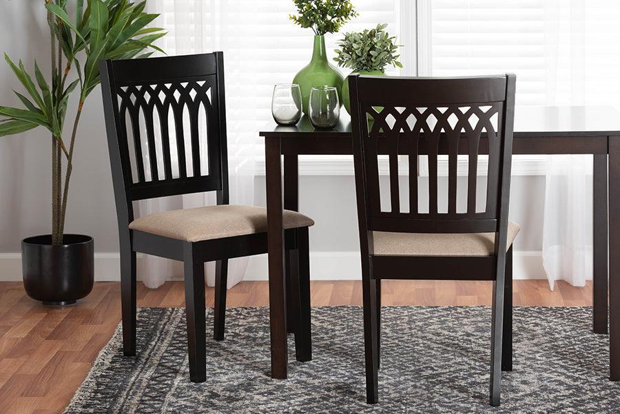 Genesis Modern Beige Fabric and Dark Brown Finished Wood 2-Piece Dining Chair Set FredCo