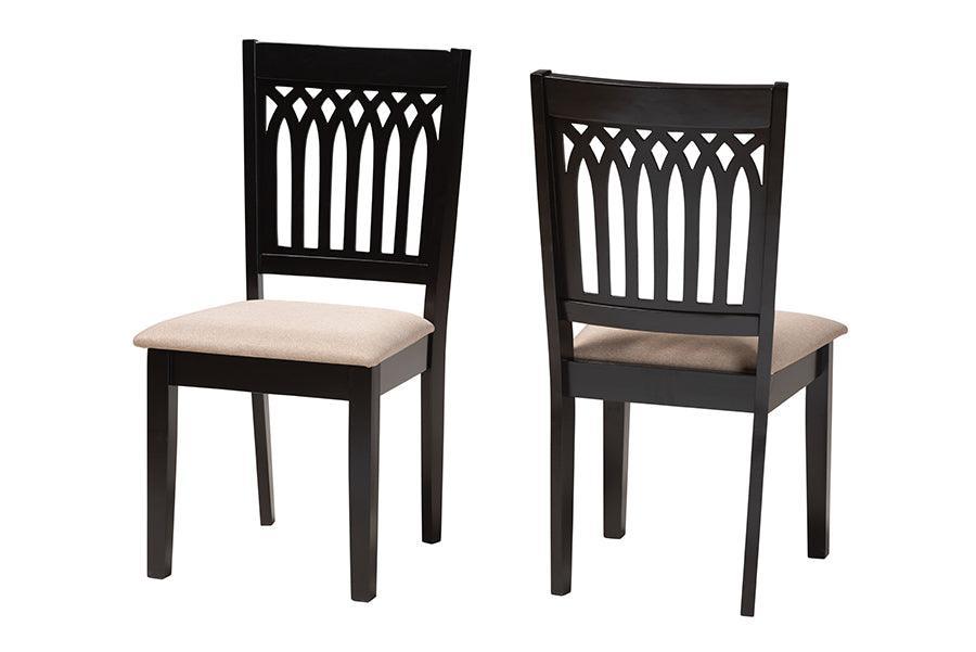 Genesis Modern Beige Fabric and Dark Brown Finished Wood 2-Piece Dining Chair Set FredCo